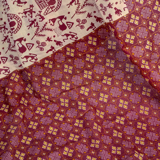 Ready To Wear Light Beige Cotton Warli Printed Saree - Image 3