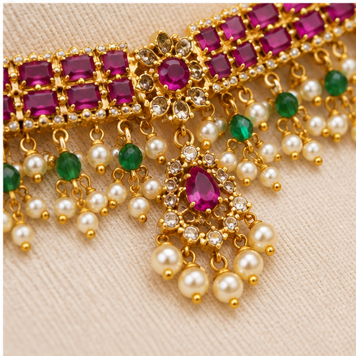 Matte finishing buby stones with white pearls Short Choker - Image 4