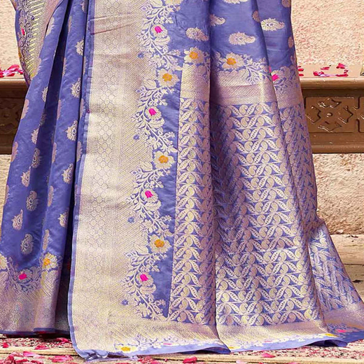 Lavender Silk Woven Banarasi Saree - Image 3