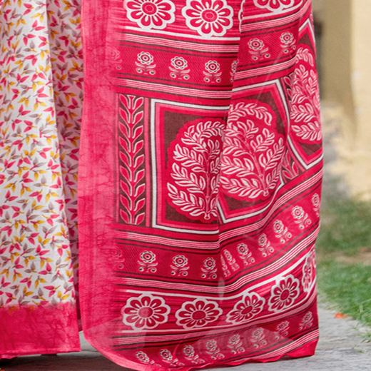 Off White Khadi Printed Saree - Image 3