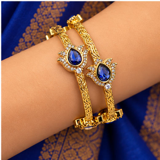 Victorian Finishing Purple Stone Flower Designed Bangle - Image 4