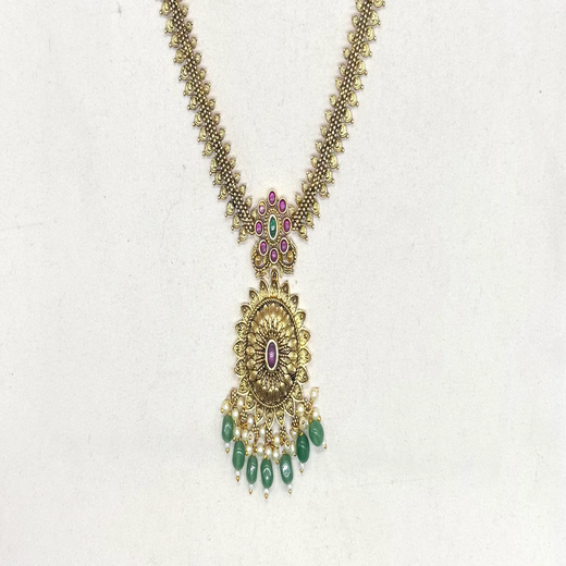 Nakshi Finishing floral design with Green Beads Short Necklace - Image 3