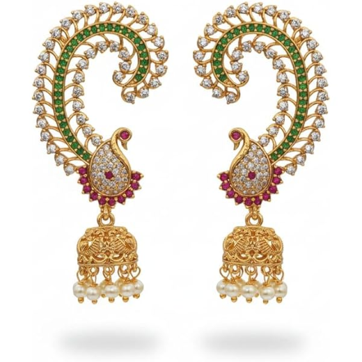 Gold Earcuff Jhumakas with Peacock Design | Artificial Jewellery
