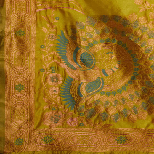 Mustard Green Silk Woven Banarasi Saree - Image 3