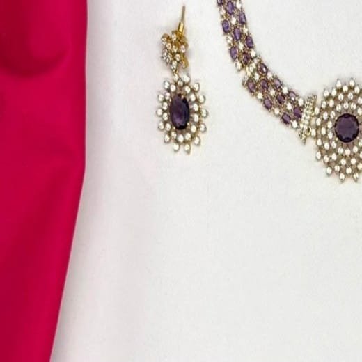 Elegant American Diamond emerald Purple stones choker short Necklace - Image 3