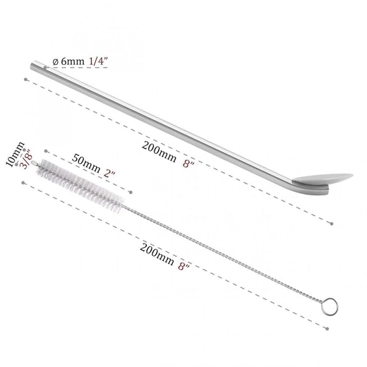 4 Set Drinking Straws With Attached Spoon Stainless Steel - Image 3