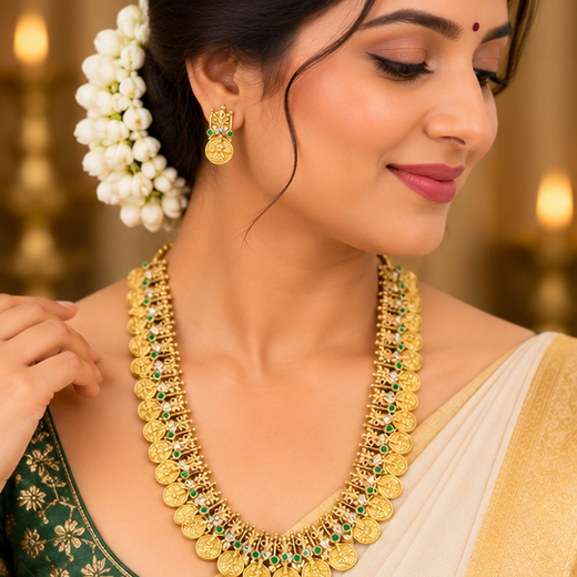 Matte finishing Bottumala with Lakshmi kasulu Long haram - Image 2