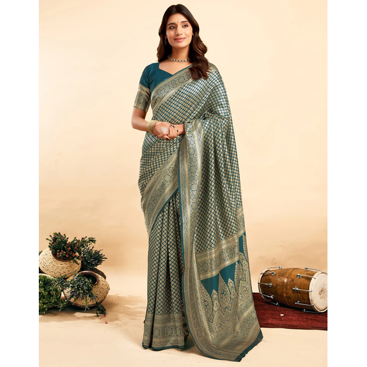 Rama Green Silk Woven Banarasi Saree