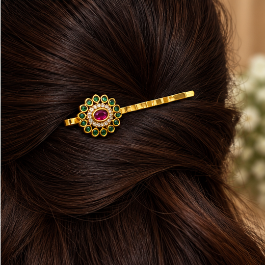 Victorian finishing With Small Green Stones Hair Clip - Image 4