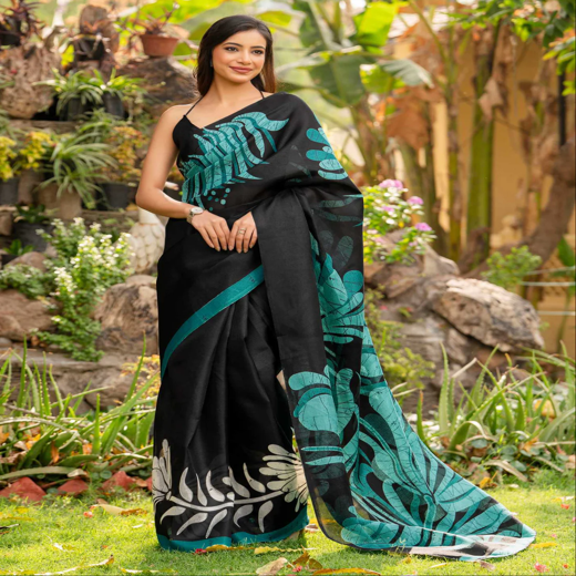 Black Khadi Printed Saree