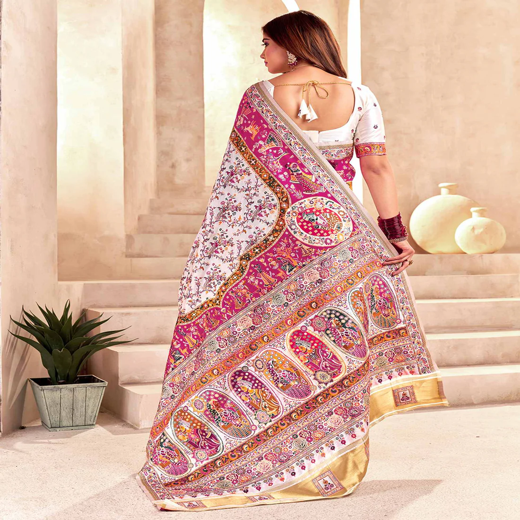 Off White Silk Woven Patola Saree - Image 4