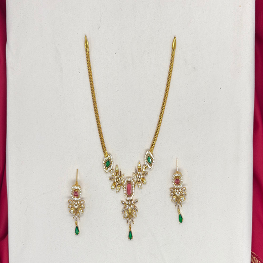 American Diamond Zirconia Multi-stone Studded Floral Short Necklace