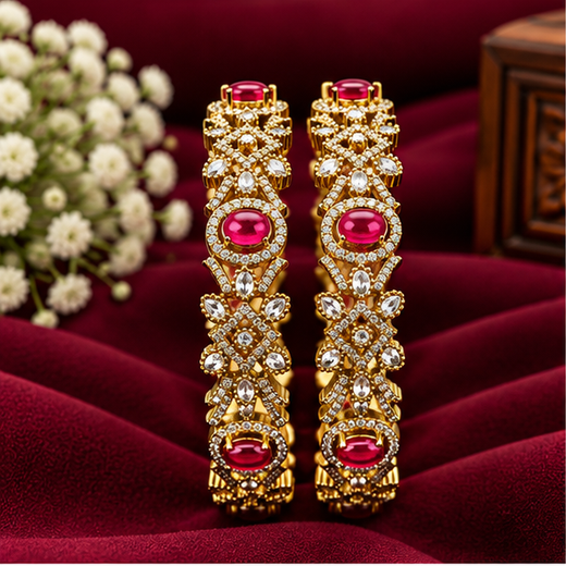 Victorian Finishing Beautifully Designed Floral With Red Stones Bangle