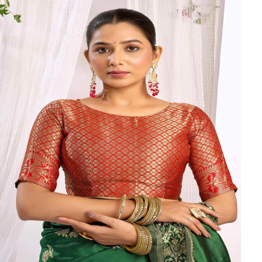Dark Green Silk Woven Banarasi Saree - Image 2