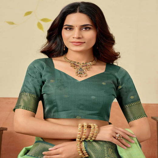 Pista Green Silk Woven Saree - Image 2