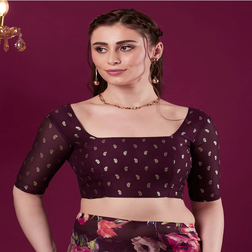 Wine Georgette Floral Printed Saree - Image 2