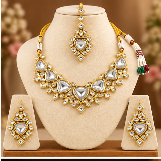 Gold-toned White Kundan Stone heavy Choker - Image 2