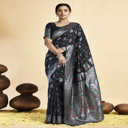 Black Silk Woven Paithani Saree