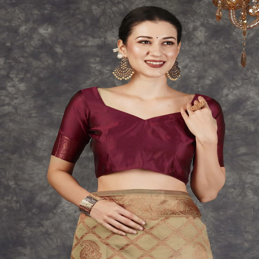 Khaki Silk Woven Banarasi Saree - Image 2