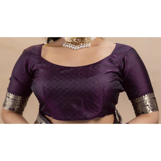 Dark Purple Silk Woven Banarasi Saree - Image 2