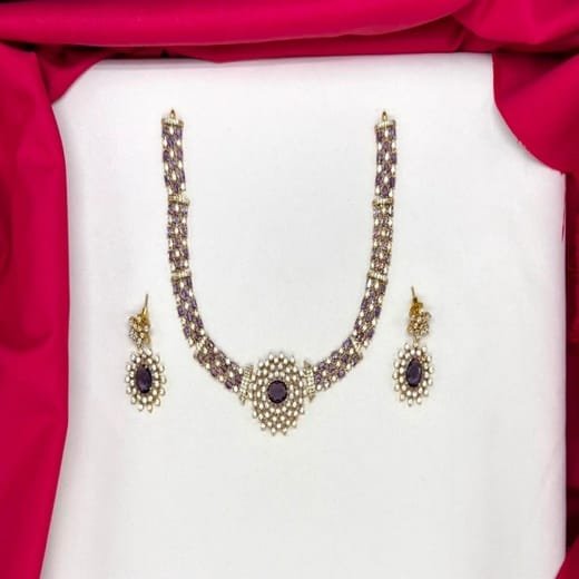 Elegant American Diamond emerald Purple stones choker short Necklace
