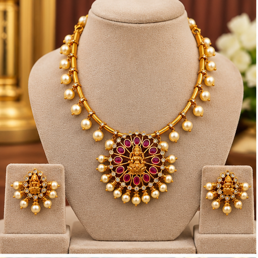 Premium Ruby Stone Goddess Statement Necklace
