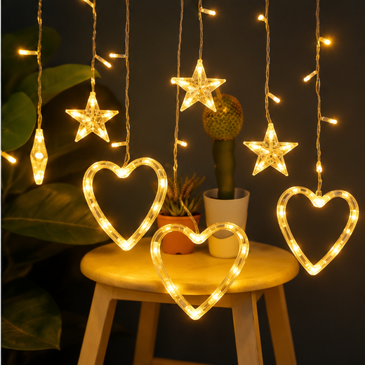 6*6 Heart & Star Curtain Light With Different Flashing Modes💖 - Image 4