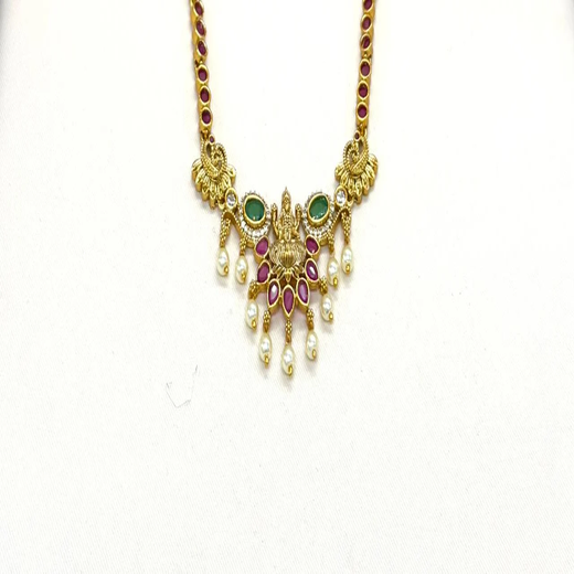 Matte finishing Pink Stones With Lord Lakshmi Short Necklace - Image 2