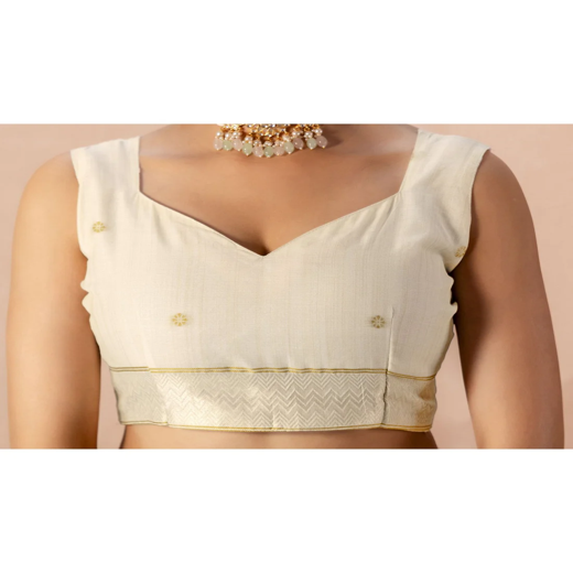 Beige Chanderi Cotton Woven Saree - Image 2