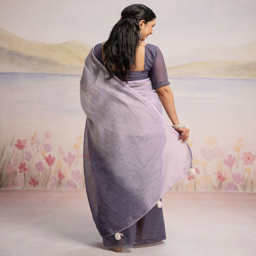 Ready To Wear Dusty Purple Linen Ombre Lace Saree With Pocket - Image 4