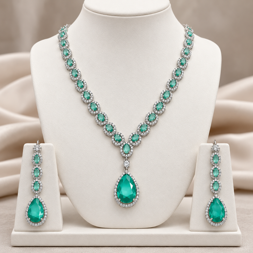 Silver Short Necklace-Sky Blue Stone's - Image 3