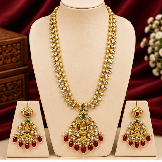 matte finishing small mango red beads design Long haram Necklace
