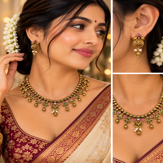 Nakshi finishing Short Necklace With Gold Balls - Image 4