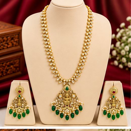 matte finishing small mango Green Beads design Long haram Necklace