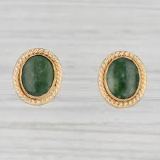 Vintage Mint-Green Moissanite Stone carved gold-tone clip-on earring