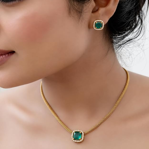 Matte finishing nanthadu with Mint-Green-stone necklace - Image 4