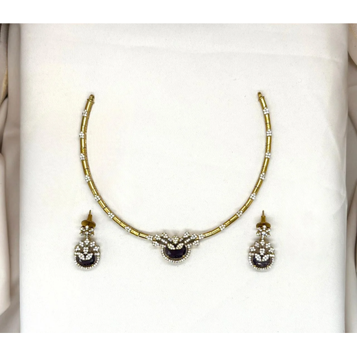 Mehndi finishing short Purple stone Necklace