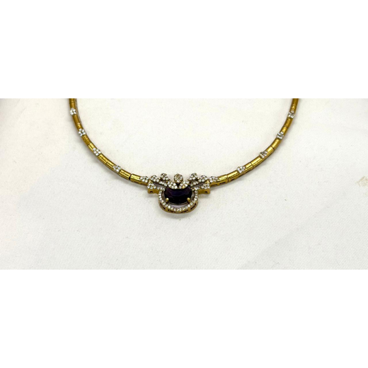Mehndi finishing short Purple stone Necklace - Image 2