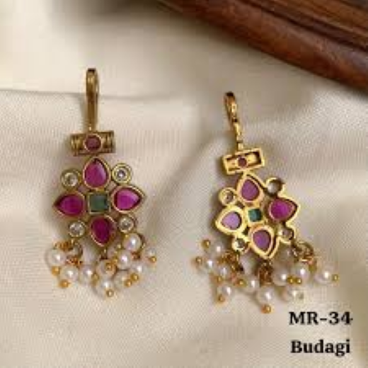 Bugadi Pink Stone Earrings | Artificial Jewellery - Image 2