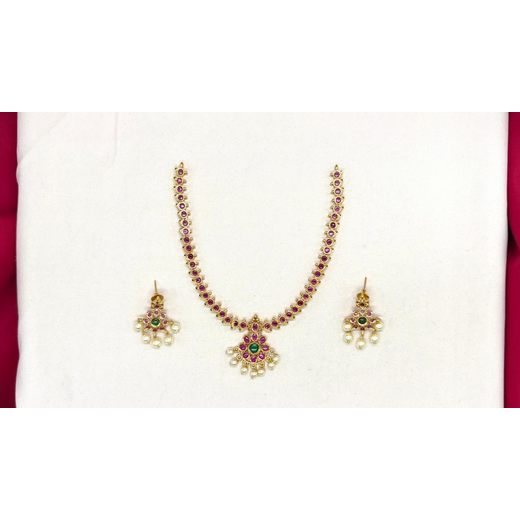 Attigai style AD stones kemp flower Short Necklace