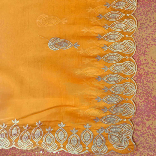 Yellow Tissue Silk Sequence Embroidery Saree - Image 3
