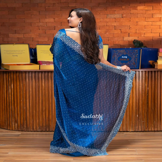 Shweta Tiwari Sapphire Blue Swarovski Saree - Image 4