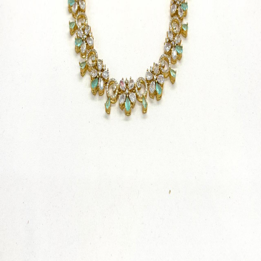 Gold-plated American Diamond Mint-Green Stones Short Necklace - Image 2