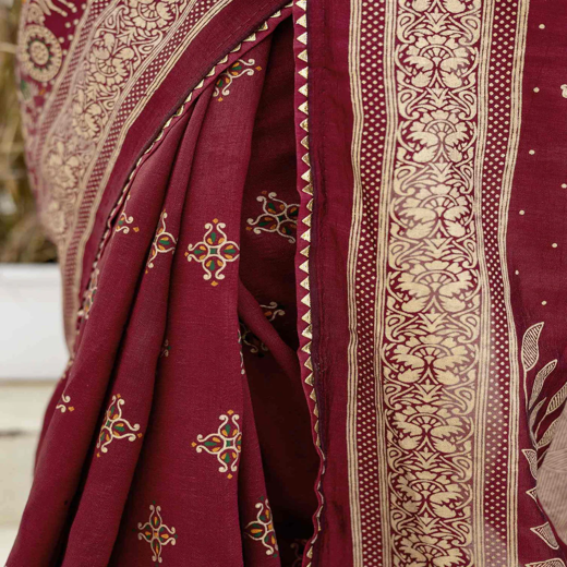 Maroon Silk Foil Printed Saree - Image 3