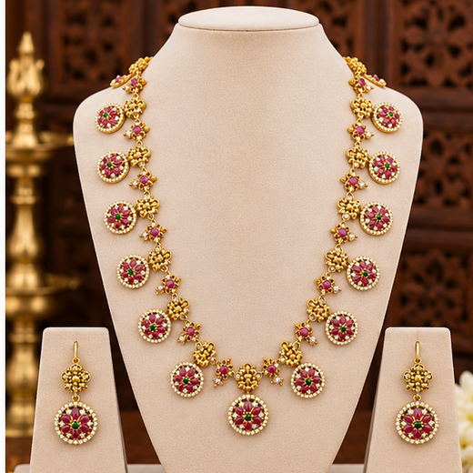 Matte finishing flower design with lord Lakshmi long (haram)Necklace