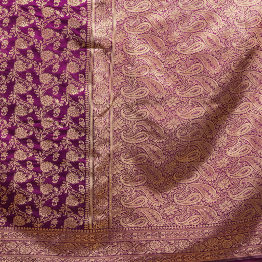 Dark Purple Woven Banarasi Silk Saree - Image 2