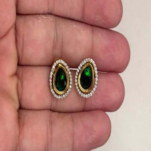 Premium Three layered AD Stones With Green,red White stone Necklace - Image 3