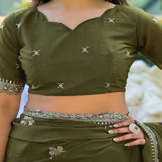 Mahendi Green Shimmer Embroidery Saree - Image 2