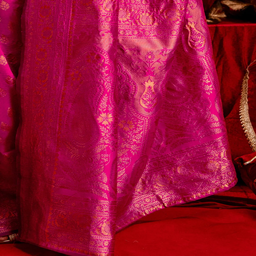 Dark Pink Silk Woven Banarasi Saree - Image 2