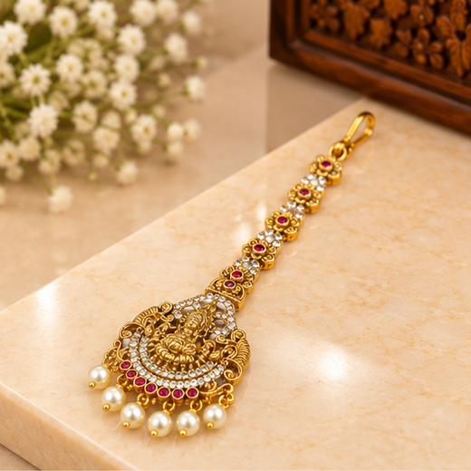 Matte Finishing AD Stones Lord Lakshmi Maang tikka - Image 2